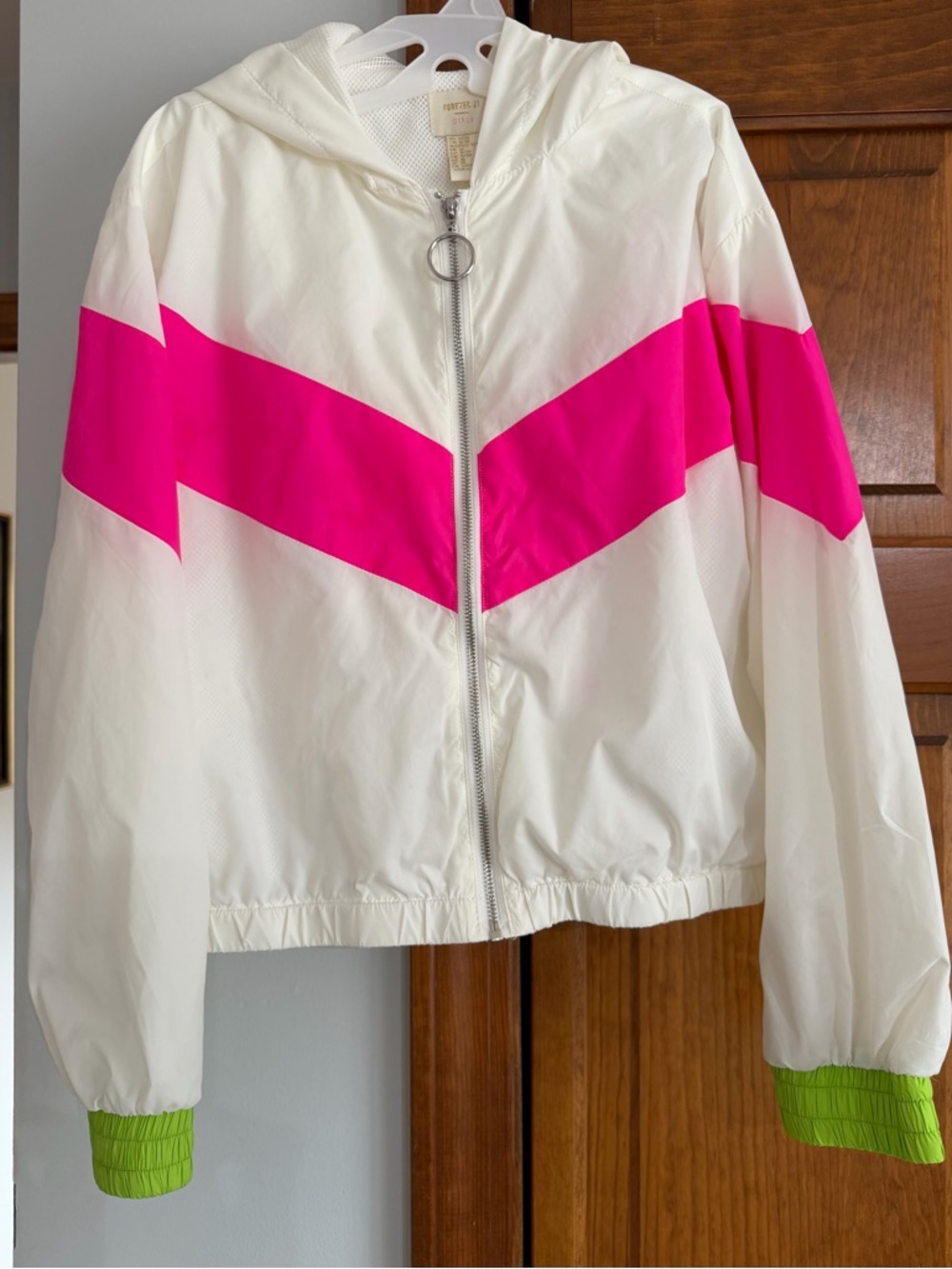 Retro Hooded Windbreaker with Neon Pink Green Girls 9 10